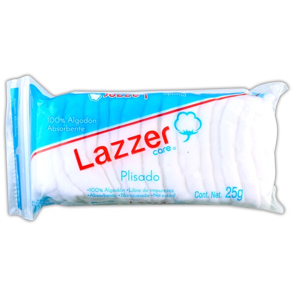 ALGODÓN ABSORBENTE PLISADO (Lazzer Care) Bolsa c/ 25 G.