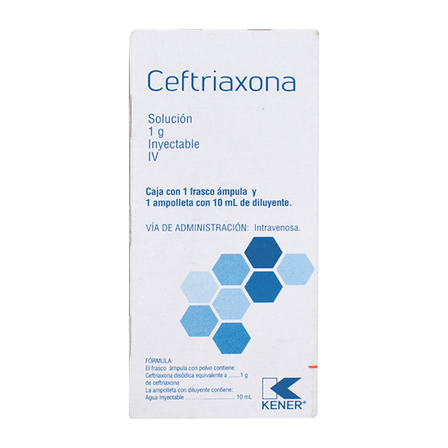 CEFTRIAXONA (Kener) I.V. Sol. Iny. c/1 AMPTA. 1 G/10 ML.