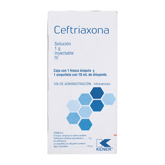 CEFTRIAXONA (Kener) I.V. Sol. Iny. c/1 AMPTA. 1 G/10 ML.