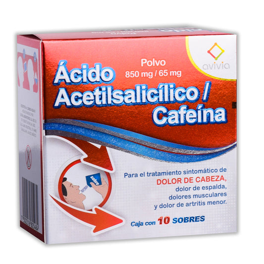 ÁCIDO ACETILSALICÍLICO/CAFEÍNA (Avivia) c/10 SOBS. POLVO 850/65 MG.