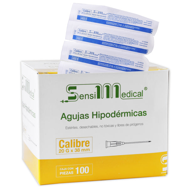 AGUJA HIPODERMICA (SensiMedical) 20Gx1-1/2"(38mm) Cja. c/100 Pzs.