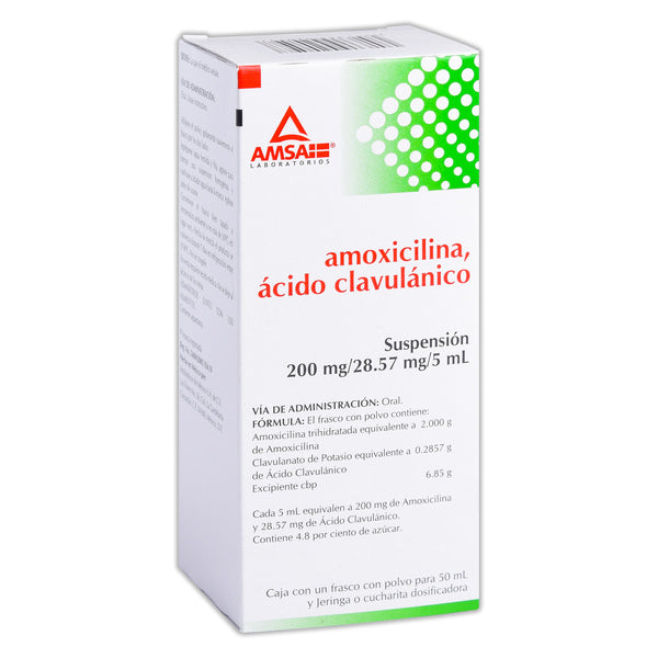 AMOXICILINA/ÁCIDO CLAVULÁNICO (Amsa) SUSP. Fco. 50 ML. 200-28.57 MG/5 ML.