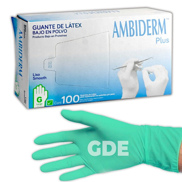 AMBIDERM Plus GUANTE LTX EXPLORACIÓN VERDE No Estéril GDE. c/100 Pzs.