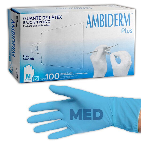 AMBIDERM Plus GUANTE LTX EXPLORACIÓN AZUL No Estéril MED. c/100 Pzs.