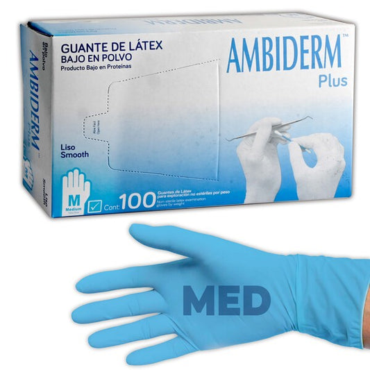 AMBIDERM Plus GUANTE LTX EXPLORACIÓN AZUL No Estéril MED. c/100 Pzs.