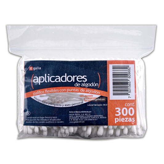 APLICADORES DE ALGODÓN (Galia) Bolsa c/300 Pzs.