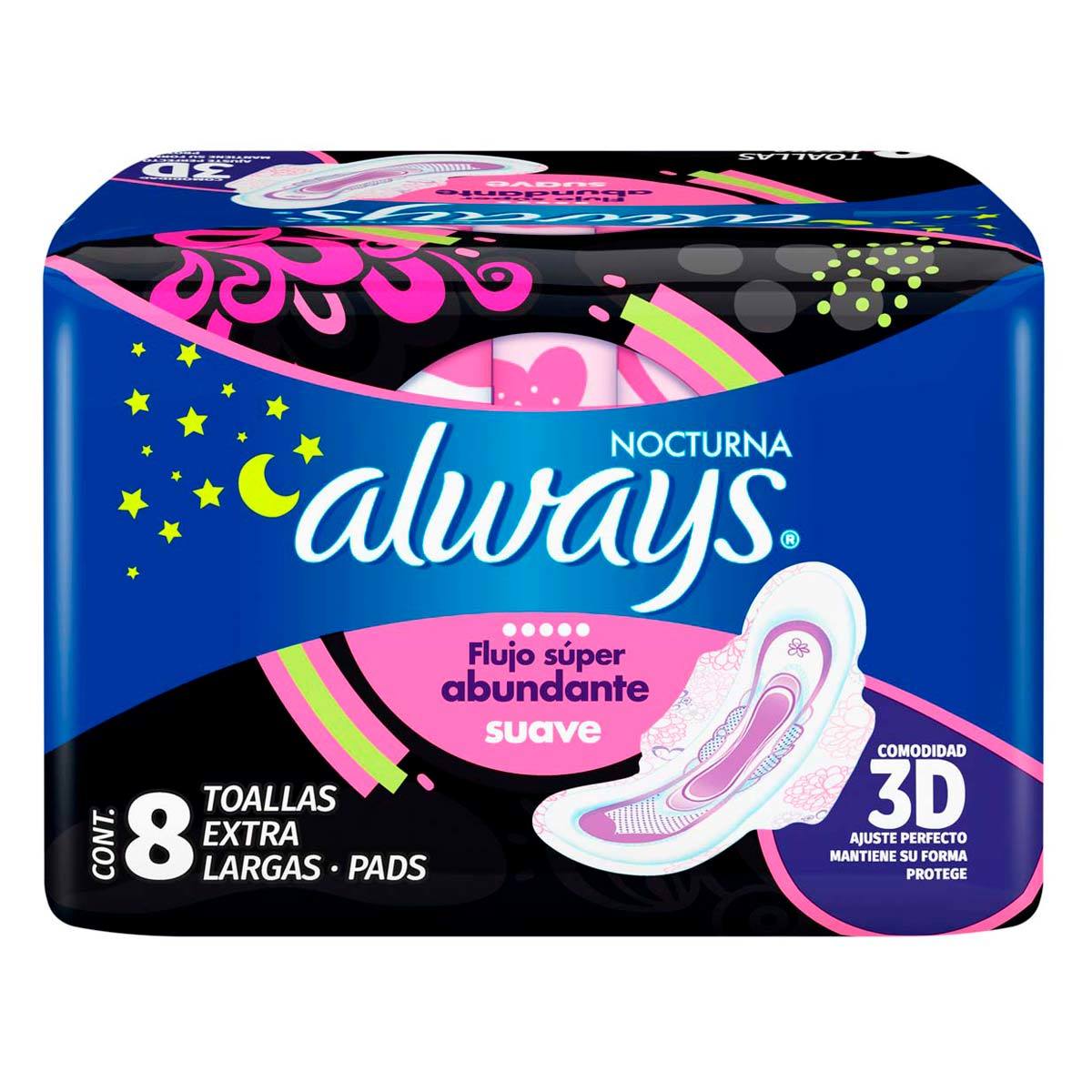 ALWAYS NOCTURNA Flujo S. Abundante con Alas c/8 Toallas Ex-Largas.