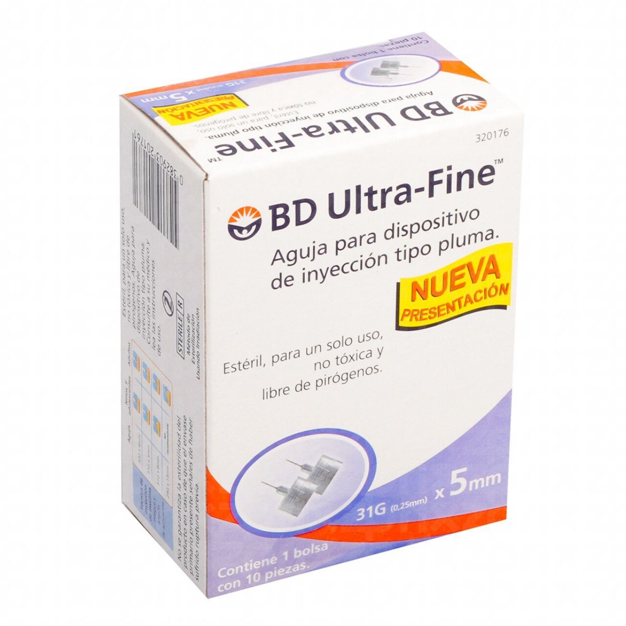 AGUJA PARA DISP. INY. TIPO PLUMA (BD U-Fine) 31Gx5mm. c/10 Pzs.