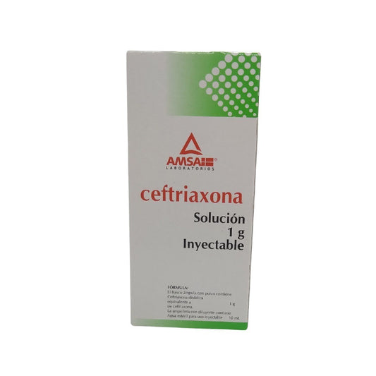 CEFTRIAXONA (Amsa) Sol. Iny. IV. c/1 FCO. AMP. 1 G/10 ML.