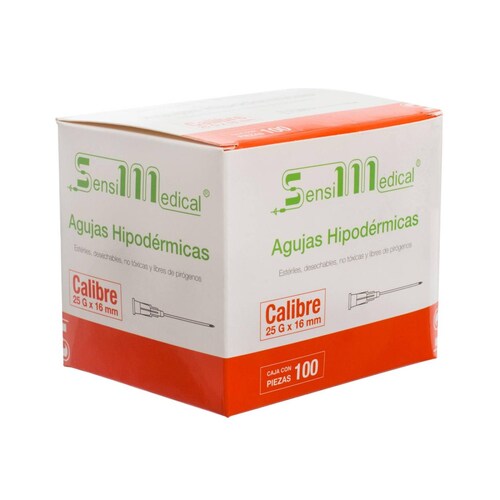 AGUJA HIPODERMICA (Sensimedical) 25Gx5/8"(16mm) Cja. c/100 Pzs.