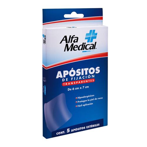 APOSITOS DE FIJACIÓN TRANSPARENTES (Alfa Medical) 6x7cm Cja. c/5 Pzs.