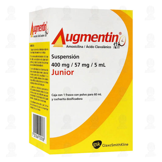AUGMENTIN 12h SUSP. JUNIOR Fco. 60 ML. 400-57 MG/5 ML.