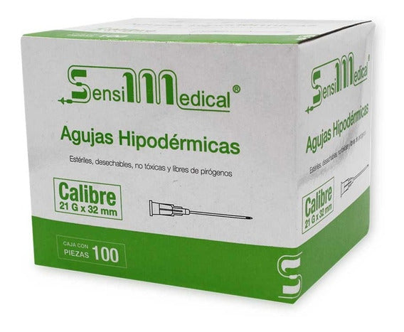 AGUJA HIPODÉRMICA (SensiMedical) 21Gx1-1/4"(32mm) Cja. c/100 Pzs.