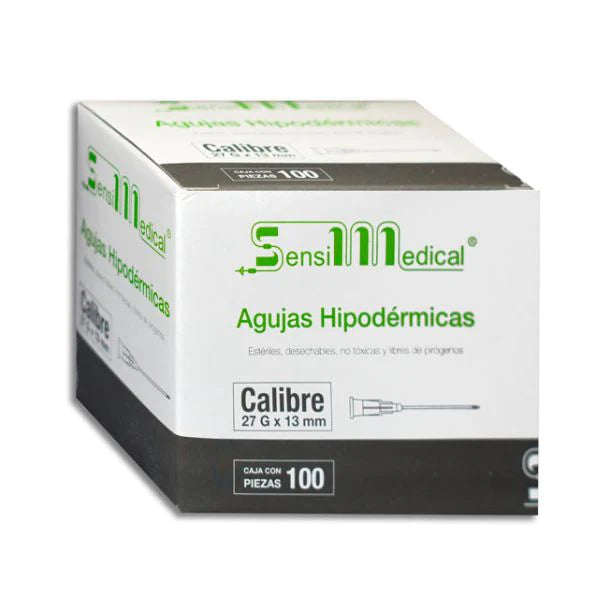 AGUJA HIPODERMICA (SensiMedical) 27Gx1/2"(13mm) Cja. c/100 Pzs.