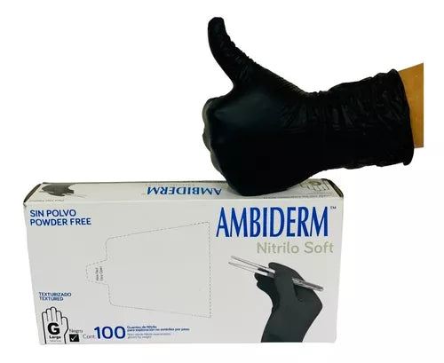 AMBIDERM NITRILO SOFT GUANTE EXPLN. NEGRO No Estéril "GDE" c/100 Pzs.