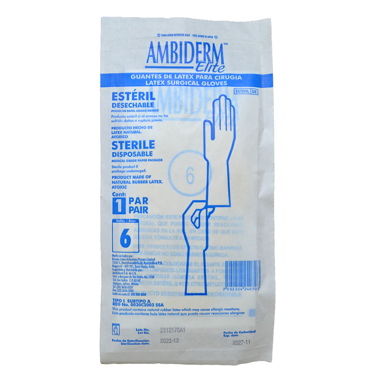 AMBIDERM Elite GUANTES LTX CIRUGÍA Estéril Talla 6 c/1 PAR.