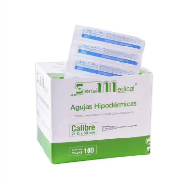 AGUJA HIPODÉRMICA (SensiMedical) 21Gx1-1/2"(38mm) Cja. c/100 Pzs.