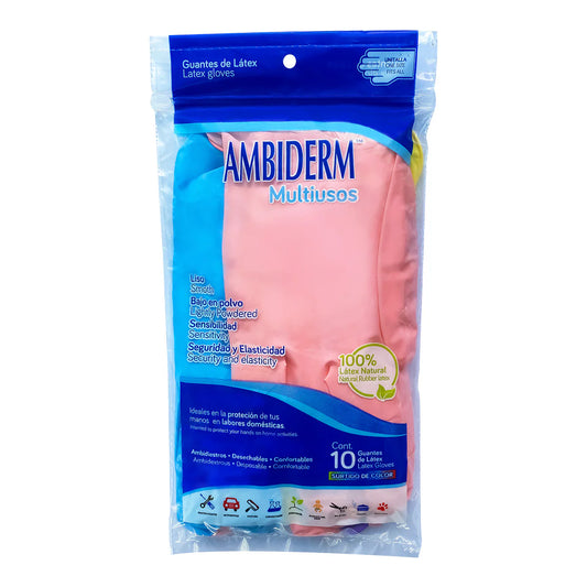 AMBIDERM MULTIUSOS GUANTE LÁTEX Multicolor No Estéril U.T. Bolsa c/10 Pzs.