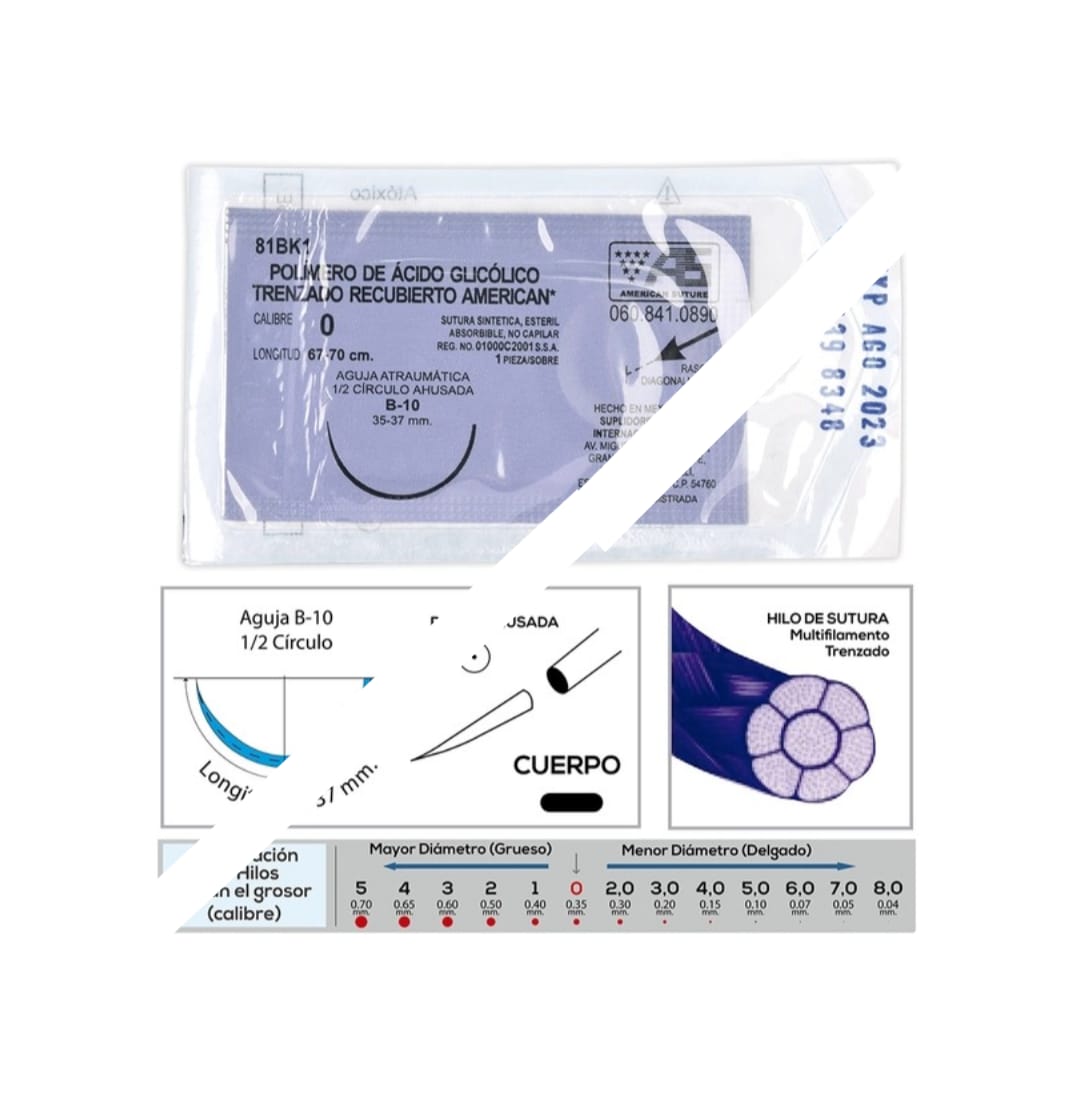 ÁCIDO GLICÓLICO T.R. (American) Cal. 0/L: 67-70cm/Aguja B-10 Sob. c/1 Pza.
