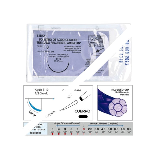ÁCIDO GLICÓLICO T.R. (American) Cal. 1/L: 67-70cm/Aguja B-10 Sob. c/1 Pza.
