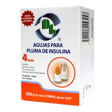 AGUJAS PARA PLUMA DE INSULINA (DL) 33Gx4mm. Caja c/10 Pzs.