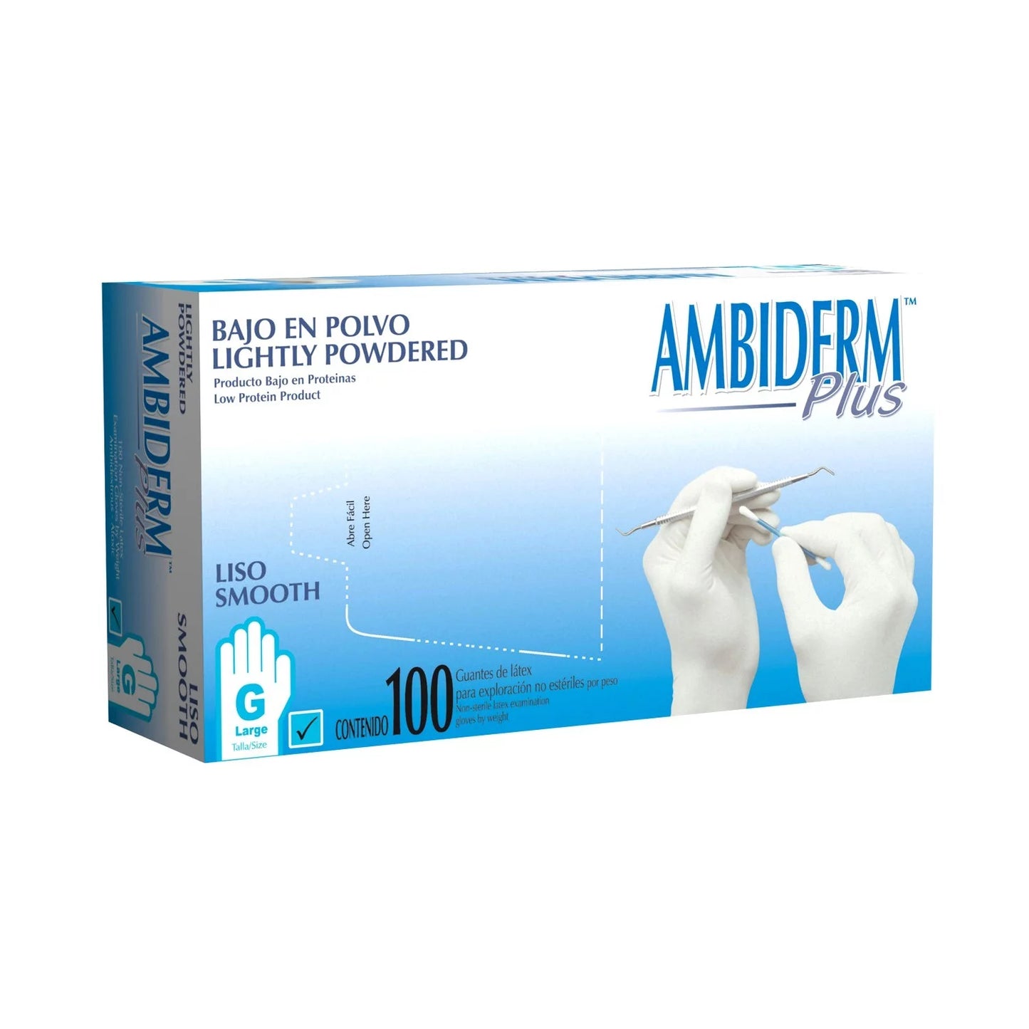 AMBIDERM Plus GUANTE LTX EXPLORACIÓN BLANCO No Estéril GDE. c/100 Pzs.