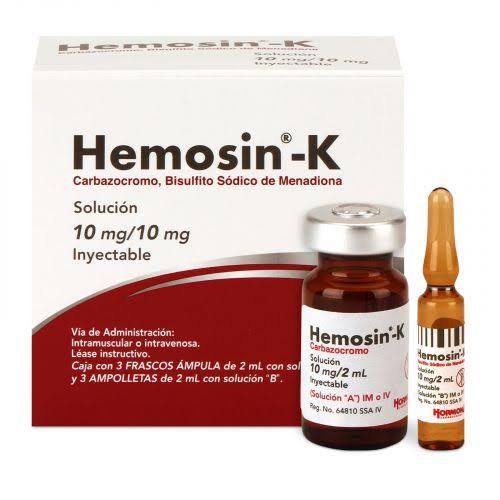HEMOSIN-K Sol. Iny. c/3 FCO. AMP. "A" y 3 AMPTAS. "B" 10-10 MG/4 ML.