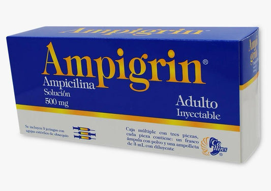 AMPIGRIN Adulto Sol. Iny. c/3 FCO. AMP. 500 MG. y 3 Jeringas.