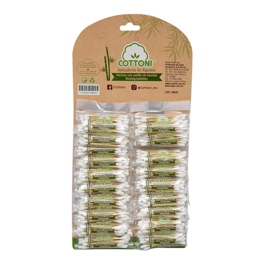 APLICADORES DE ALGODÓN BIODEGRADABLES (Cottoni) Cartera c/20x20 Pzs.
